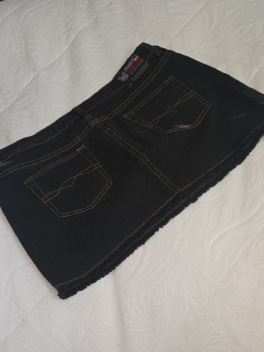 lei Black Denim Skirt with Contrast Gold Stitching